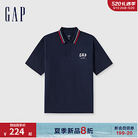 Gap 盖璞 男女装2024夏季新款logo撞色条纹polo领短袖T恤百搭上衣465661 海军蓝