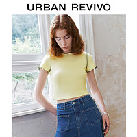 URBAN REVIVO 女装甜美撞色木耳边修身正肩短袖T恤 UWU440054 米黄 XL