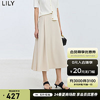 LILY2024夏女装气质通勤款复古温柔垂坠感显瘦高腰伞裙半身裙 703米色 L