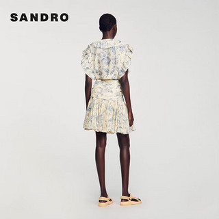 SANDRO2024春夏女装花卉印花荷叶边短款T恤上衣SFPTO00688 D187/米白色 0