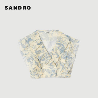 SANDRO2024春夏女装花卉印花荷叶边短款T恤上衣SFPTO00688 D187/米白色 0