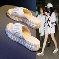 Baijihong 百吉鸿 春夏季外穿时尚荷叶边凉拖鞋女2024休闲厚底松糕沙滩凉托