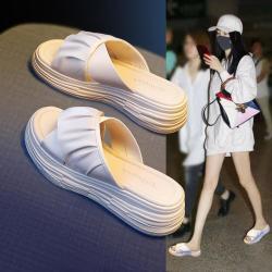 Baijihong 百吉鸿 春夏季外穿时尚荷叶边凉拖鞋女2024休闲厚底松糕沙滩凉托