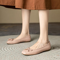 YEARCON 意尔康 母亲礼物羊皮日常通勤鞋低跟单鞋女24款春季气质芭蕾鞋方头女鞋