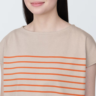 無印良品 MUJI（無印良品 ）女式条纹法国袖束腰上衣短袖t恤打底衫纯棉 BB2PAA4S 橙色条纹 XL (165/92A )