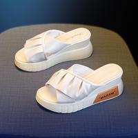 Baijihong 百吉鸿 时尚荷叶边休闲露趾凉拖鞋女24春夏季百搭外穿厚底坡跟凉托