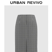 URBAN REVIVO女装复古风优雅气质格纹开衩半裙UWU540055 深黑灰色格子 S