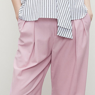 DAZZLE地素 休闲裤2024夏季女装腰部拼接设计阔腿长裤 粉红色 S