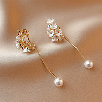 925銀針水鉆珍珠花朵流蘇耳墜歐美時尚簡約高級優雅氣質耳環