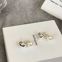 Trendolla 金银豆豆后挂式珍珠耳环女设计感一款两戴耳钉简约耳饰品