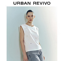 URBAN REVIVO 女士设计感珠片装饰棉质无袖T恤 UWG440083 本白 XS