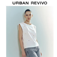URBAN REVIVO 女士设计感珠片装饰棉质无袖T恤 UWG440083 本白 L
