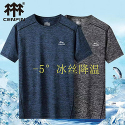CENPIN 誠品 冰絲短袖男夏季薄款運動速干衣彈力體恤跑步透氣寬松大碼T恤
