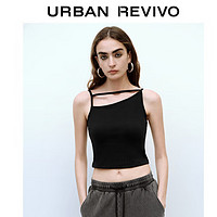 URBAN REVIVO 女士时尚不对称短款内搭外穿吊带背心 UWV440156 正黑 XL