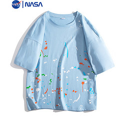 NASAMITOO 纯棉短袖T恤男士2024夏季新款宽松休闲百搭圆领打底衫 天蓝色 XL