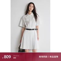 ochirly欧时力 学院风衬衫裙2024夏装压褶显瘦短袖连衣裙女 白色 L