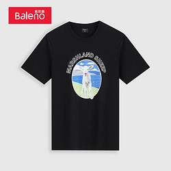 Baleno 班尼路 夏季日系可爱印花T恤女休闲简约圆领纯色短袖潮 001A碳黑 XL