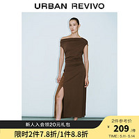 URBAN REVIVO UR2024夏季女复古时髦拼接梭织开衩修身A型连衣裙UWG740054 咖啡色 XL