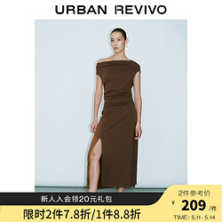 URBAN REVIVO UR2024夏季女复古时髦拼接梭织开衩修身A型连衣裙UWG740054 咖啡色 XL