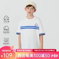 Kappa Kids卡帕儿童夏季短袖舒适全棉简约百搭男童T恤校园上衣 米白色   150