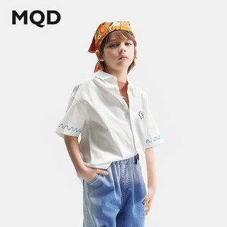马骑顿（MQD）MQD童装男童24夏新款白色字母印花图案衬衫百搭短袖衬衣薄外套 米白 1