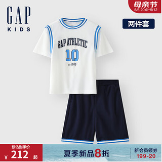 Gap男童2024夏季吸湿速干撞色套装儿童装短袖T恤短裤890520 海军蓝 140cm (M)亚洲尺码