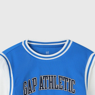 Gap男童2024夏季吸湿速干撞色套装儿童装短袖T恤短裤890520 蓝色 130cm (S)亚洲尺码