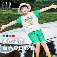 Gap男童2024夏季吸湿速干撞色套装儿童装短袖T恤短裤890520 绿色 150cm (L)亚洲尺码
