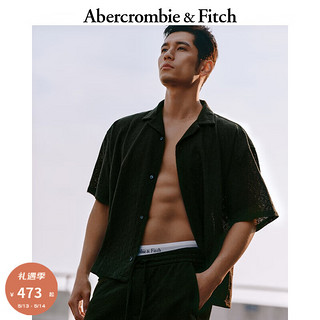 ABERCROMBIE & FITCH男装 24春夏时尚复古短款美式风衬衫KI125-4093 深绿色 L (180/108A)