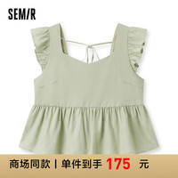森马（Semir）无袖衬衫女短款修身夏2024甜美俏皮小飞袖上衣 军绿40698 150/76A/XS