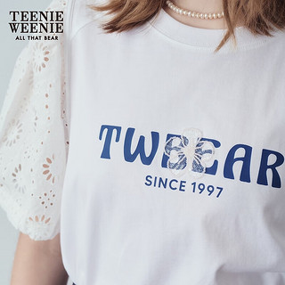 Teenie Weenie小熊女装2024夏装新款设计感蕾丝拼接袖宽松圆领T恤