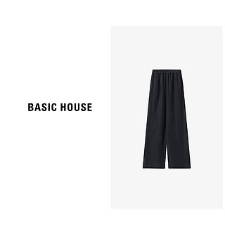 Basic House/百家好 休闲时尚宽松显瘦阔腿通勤长裤B0633B5H272 米白加长 L（115-125斤）