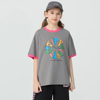 Kappa Kids卡帕短袖女童T恤夏装2024儿童上衣透气吸汗中大童休闲童装 深灰色 薄款  120