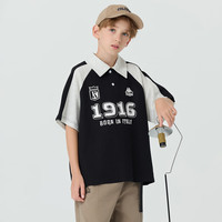 Kappa Kids卡帕男童POLO衫夏款2024新款插肩袖童装上衣透气短袖儿童T恤 黑色 薄款  1