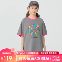 Kappa Kids卡帕短袖女童T恤夏装2024儿童上衣透气吸汗中大童休闲童装 深灰色 薄款  140