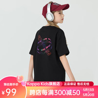Kappa Kids卡帕黑色短袖女童t恤2024短款潮牌半袖上衣中大童男童装 黑色 薄款  140
