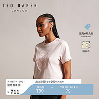 Ted Baker2024春夏女士纯色圆领棉质短袖花边短款T恤272598 浅粉色 0