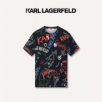 Karl Lagerfeld卡尔拉格斐轻奢老佛爷男装 24夏款KARL满印个性潮流棉质短袖T恤 黑色 44