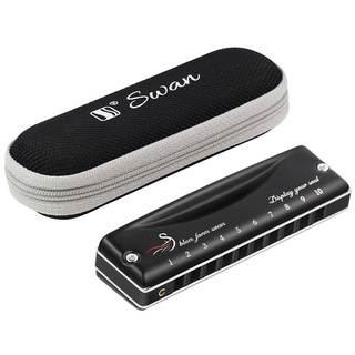 SWAN 天鹅 10孔布鲁斯口琴内嵌式磨砂黑质感盖板初学进阶paddy音