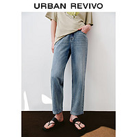 URBAN REVIVO 女士复古水洗棉质时髦卷边牛仔裤 UWH840085