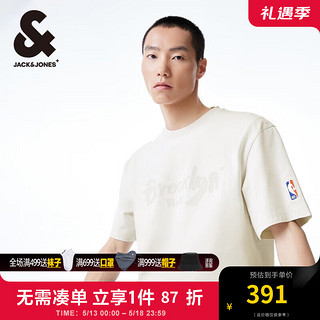 杰克·琼斯（JACK&JONES）杰克琼斯夏季NBA联名篮网队潮流运动字母刺绣宽松短袖T恤男装 A41 云雾灰 165/88A/XS