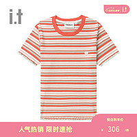 :CHOCOOLATE it 女装合身条纹短袖T恤2024夏季清新时尚1873XUM ORA/橘色 XS