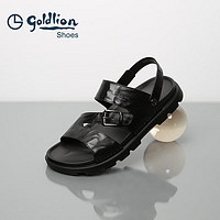 goldlion 金利來 男士舒適透氣沙灘鞋24夏季時尚兩穿牛皮涼鞋G596420124AAF黑色38