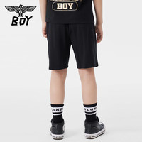 BOY JUNIOR24夏季新品宽松中裤侧边印花潮流时尚休闲短裤男女童 黑色 1