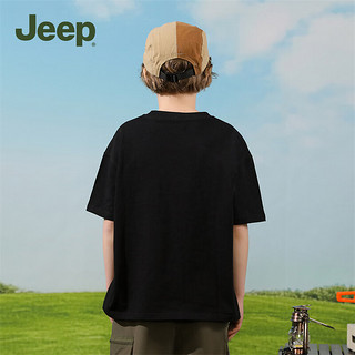 Jeep童装儿童T恤2024夏季短袖纯棉上衣男童女童宽松休闲 黑色-1351 170cm