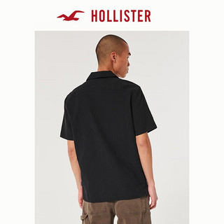 HOLLISTER 24春夏美式纯色织纹棉质短袖衬衫 男 KI325-4033 黑色 XL (180/116A)