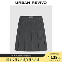 URBAN REVIVO UR2024春季女装复古学院风短款显瘦百褶A型半裙UWU540023 深灰 L