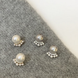 MOEFI 茉妃 氣質簡約灰白珍珠鑲嵌鋯石耳釘小巧輕奢百搭耳飾感新款女耳環 灰色珍珠鋯石