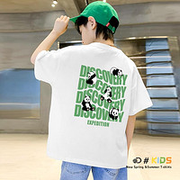 discovery expedition 男童夏款t恤中大童圆领宽松短袖薄款趣味熊猫青少年体恤童装上衣