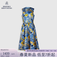 布克兄弟(BrooksBrothers)女士24春夏新花朵度假风圆领无袖连衣裙 B465-蓝色 4